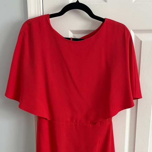H by Halston Red Orange Maxi Dress Cutout Back Flutter Cape Sleeves Size 4 - Picture 4 of 12